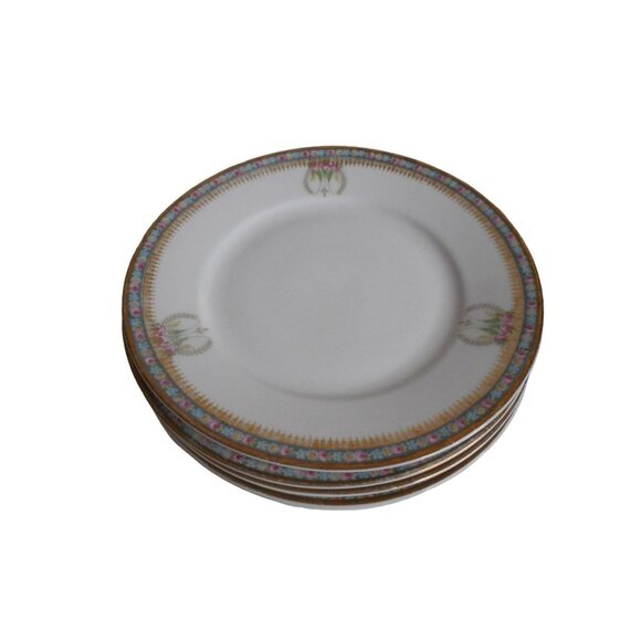 5 Bread Dessert plates Floral HULSCHENREUTHER SELB Bavaria handpainted Blue Gold - Picture 5 of 5